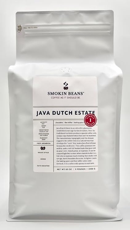 Smokin Beans Java Dutch Estate Whole Bean Full-City Roast Arabica 5-Lb, 1ct