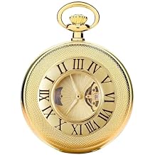 HOUSIA Vintage Mechanical Pocket Watch for Men - Moon Phase & Imitated Tourbillon Design, Skeleton Face with Bold Numerals, Antique Silver Metal Case with Chain, Premium Keepsake Gift for Dad/Husband