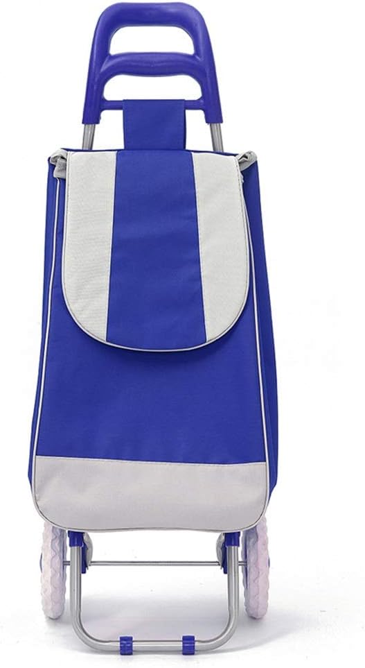 Utility Shopping Cart 45L Foldable Shopping Trolley Bag On Wheels Push Tote Cart Carts Basket Luggage Wheels Oxford Fabric Floding Portable Grocery Cart to Save Space (Color : Blue)