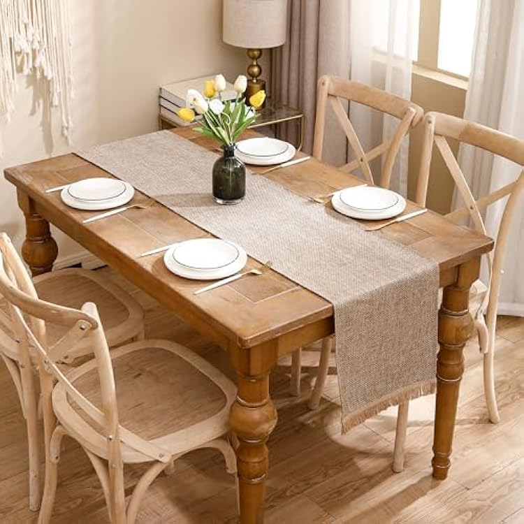 LUOYEHK Boho Table Runner with Fringe 12x120 Inch Farmhouse Rustic Table Runner Coffee Linen Table Runner for Dining Party Wedding Decorationone Piece