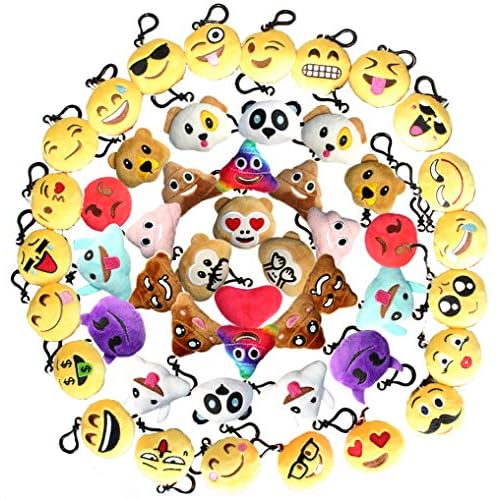 Emoji Keychain Plush Mini Pillow Decoration, Kids Birthday Party Supplies Favors for Girl, Lot Key Chain Pendant Set - One Kit Cute Emoticon Toy, Wished Gift 50 Pack 2 Inches