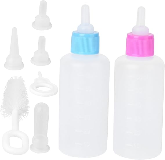 2 Sets Pet Nursing Bottles for Puppies and Newborn Animals, 60ml Silicone and Pp Feeding Bottles with Cleaning Brush, Convenient and Easy to Use Kit for Pet Feeding