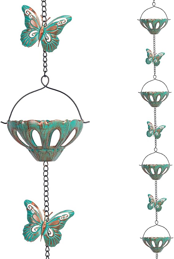12FT Rain Chains for Outside, Butterfly Rain Chain with 12 Cups