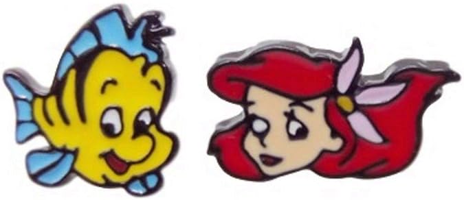 The Little Mermaid Ariel & Flounder Metal Enamel Post Stud Earring Set