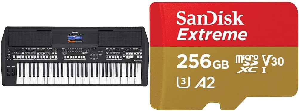 Yamaha PSR-SX600 Digital Keyboard - a Powerful Digital Workstation Keyboard & SanDisk 256GB Extreme microSDXC card  SD adapter  RescuePRO Deluxe, up to 190MBs