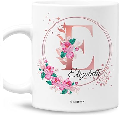 Wassmin Personalized Monogram Coffee Mug Custom Name Mugs Initial Cups 11oz 15oz Letter A B C D E F G H I J K L M N O P Q R S T U V Customized Birthday Christmas Gifts For Women Grandma Bridesmaid