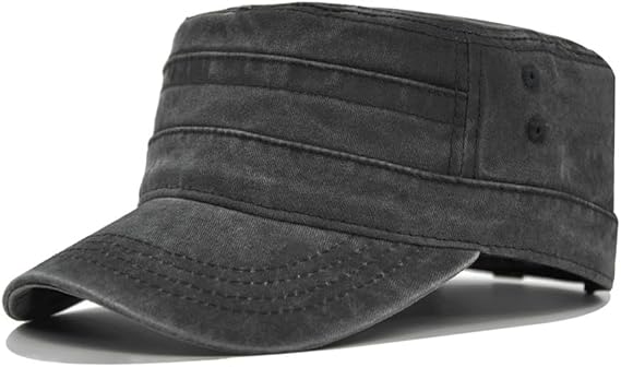 Unisex Cadet Army Cap Vintage Washed Cotton Military Hat Adjustable Flat Top Baseball Cap