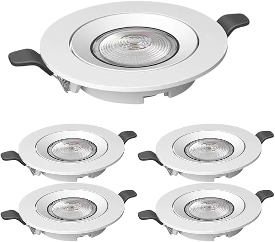 5 PCS LED Panel Light Baffle Trim Adjustable Angle Slim Pot Lights 5W Ultra-Thin Round Aluminum Downlight Daylight Retrofit Downlight Simple Retrofit Installation - No Flicker