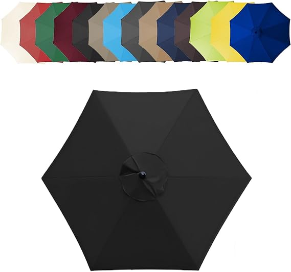 Sun Umbrella Replacement Cloth, 2m/2.7m/300cm Replacement Parasol Canopy, 6 Arms/8 Arms, Polyester UV Protection Market Table Umbrella Canopy, Parasol Umbrella Replacement Cover(Black,8 ribs-2.7m(8.8f