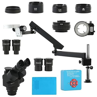 Microscopes Equipment 3.5X-90X 180X Simul Focal Trinocular Stereo Microscope with Rotate Arm Articulating Pillar Stand with 55MP 4K Camera Set