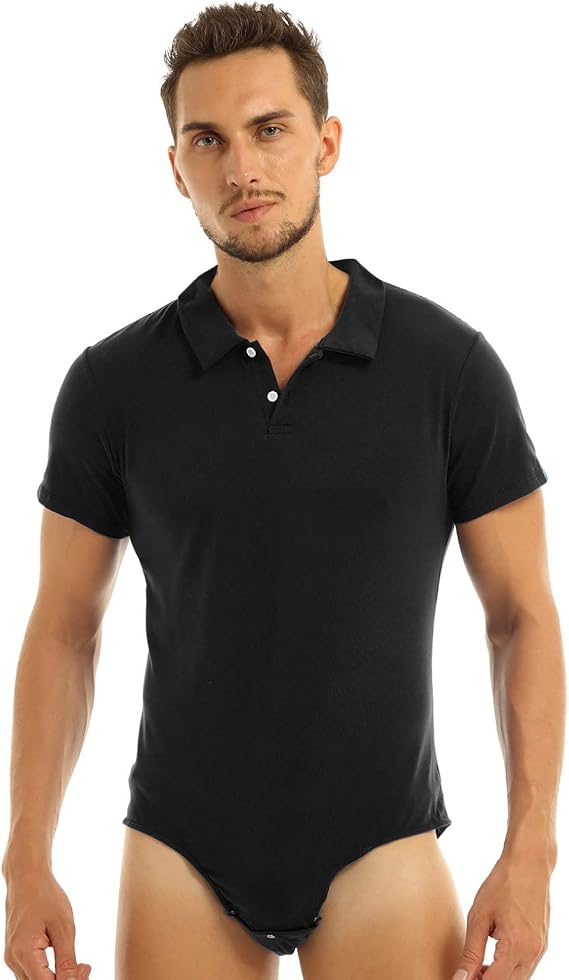 Men's Short Sleeve Undershirt Press Button Crotch Shirt Romper