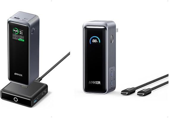 Anker Prime Power Bank, 9,600mAh Battery Pack with 65W Output, Built-in AC Plug Prime 27,650mAh Power Bank (250W) with 100W Charging Base, 3-Port Portable Charger, Smart App