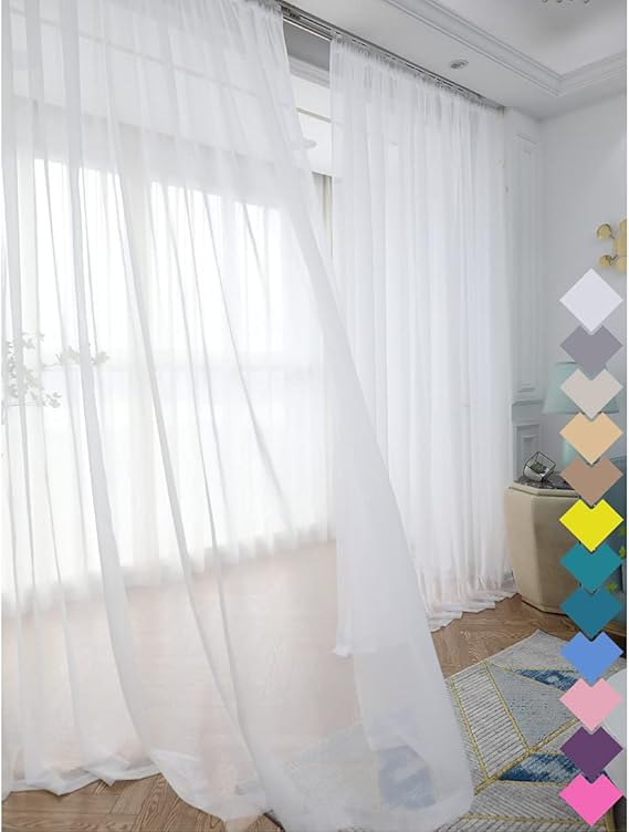 LONGTAI Window White Sheer Curtains 130 Inches Long 2 Panels Sheer Curtain Clear Curtains Basic Rod Pocket Panel 63 72 95 108 Inch for Bedroom Children Living Room Yard Kitchen