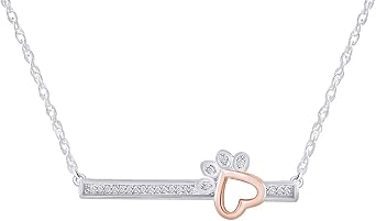 14k Two-Tone Gold Over Sterling Silver Diamond Accent Dog Paw Bar Pendant Necklace For Women 18" Chain