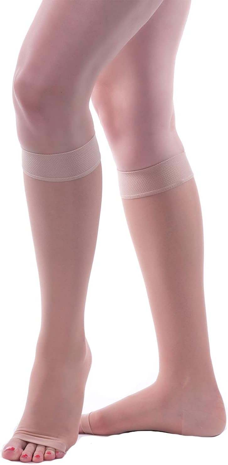 Allegro 15-20mmHg Essential 17 Sheer Support Open Toe Compression Sock - Comfortable, Open Toe, Knee High Support Stockings