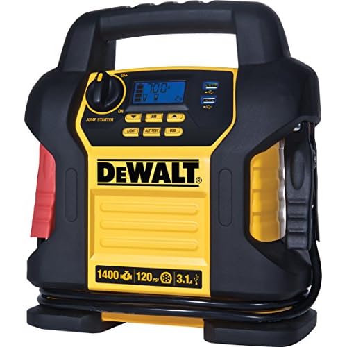 DEWALT DXAEJ14 Digital Portable Power Station Jump Starter 1400 Peak Amp Battery Booster, 120 PSI Digital Air Compressor, 3.1A USB Ports, Battery Clamps