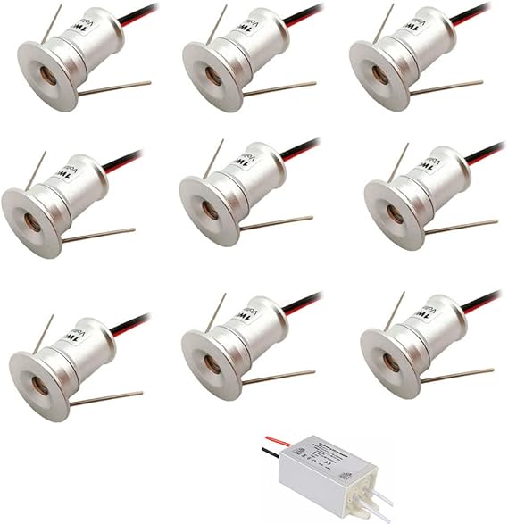 12V 1W Recessed Celling Light for Kitchen, Stairs, Closet, Hallway,DIY Lighting Warm White Cold White Showcase Light Cabinet Downlight IP65 (Silver Shell, 30D Warm White) [Energy Class A]