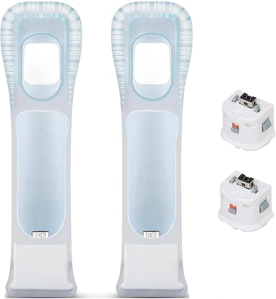 2-Pack for Compatible Wii Remotes, Motion Plus Adapter Accelerator, Wii Motion Plus Accessory with 2 Silicone Cases, White