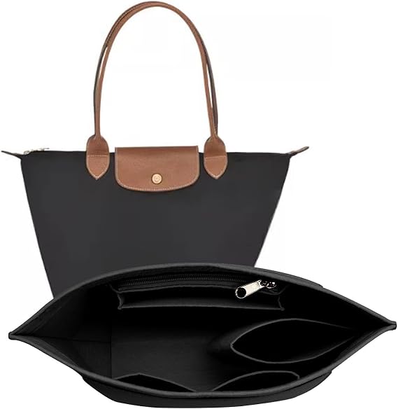 LOUKAYCCI Felt Purse Organizer Insert for Longchamp Le Pliage L Handbag Insert (Large, Black)(Black,Large)