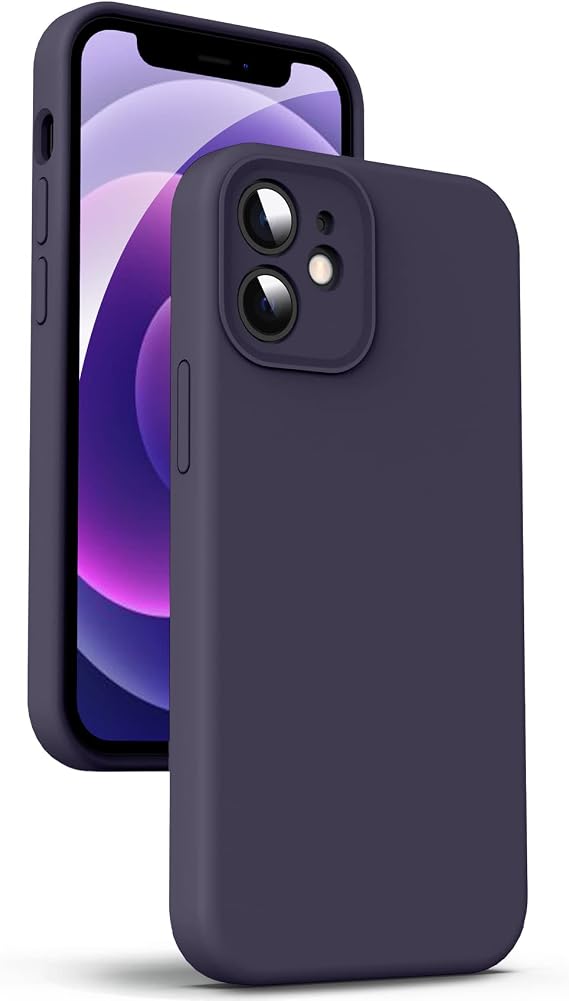 Supdeal Liquid Silicone Case for iPhone 12 - [Camera All-Round Protection] [Soft Microfiber Lining Anti-Scratch] 4 Layer Full Covered Shockproof Gel Rubber Phone Case Cover, 6.1", Dark Purple