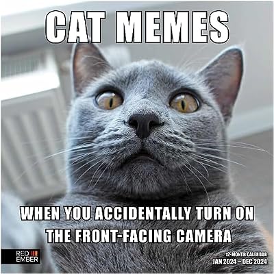 RED EMBER Cat Memes 2024 Wall Calendar 12 Month | 12 x 24 Open | Thick & Sturdy Paper | Giftable | Calendar 2024