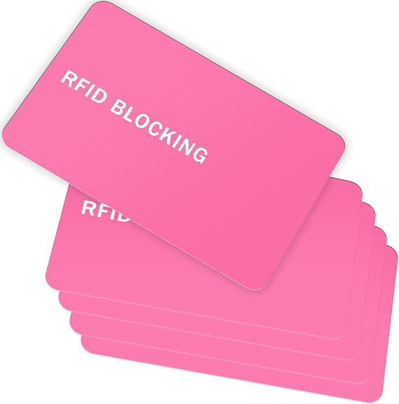 RFID Blocking Card - 5 Pack, Contactless NFC Credit Card ID Protection Safe Bank Card Passport Entire Wallet Purse Shield Protector Blocker Guard (Pack of 5, Pink)