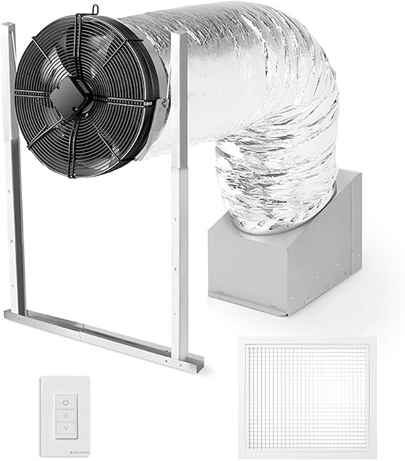 Solatube Large Garage Fan with Ducting 2502 CFM Ventilation Kit 800 Sq Ft | Pro-grade heat & fume removal system features 7 variable speeds & remote control for custom airflow management.