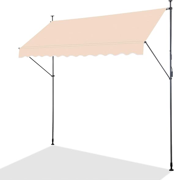Manual Retractable Awning,118" Patio Awning Retractable Outdoor Sunshade Shelter Polyester Height Adjustable Sunsetter Retractable Awning UV Protection for Backyard Garden Balcony (Khaki)