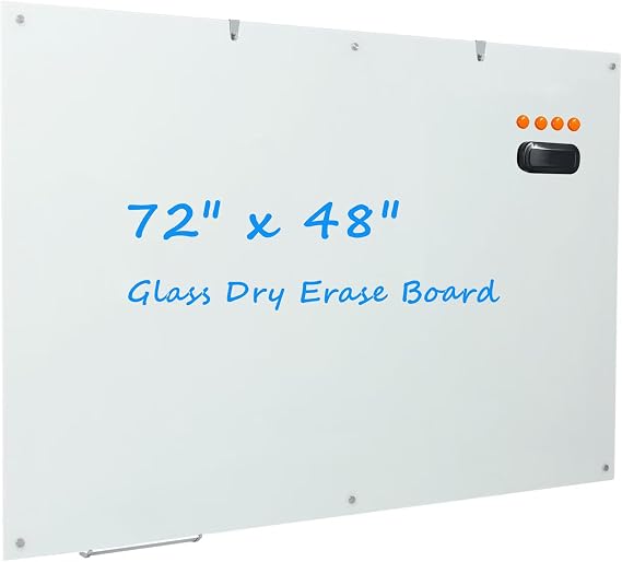 Glass Whiteboard 6' x 4' Large Magnetic Dry Erase White Board for Walls
