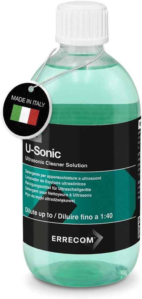 ERRECOM U-Sonic Ultrasonic Jewelry Concentrated Cleaner, Maxi Size 17 fl oz | For Jewels, Gems, Watches, Eyewear, Aligners | Safe on Diamonds, Gold, Silver & More | Compatible with Ultrasonic Machines