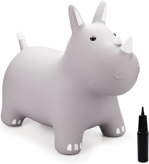 INPODAK Bouncy Animal Hopper Grey Rhino Hoppers for Kids Ride On Toys