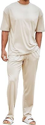 Lexiart Mens Cool Oversize Tall Pajama Set Loungewear T-Shirt and Pants Casual 2 Piece Outfits with Pockets M-3XL