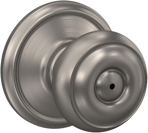 Schlage Georgian Bed/Bath Privacy Door Knob with Lock, Satin Nickel | Interior bedroom or bathroom door knob with push button lock, Easy to install, Certified durability, Universal fit