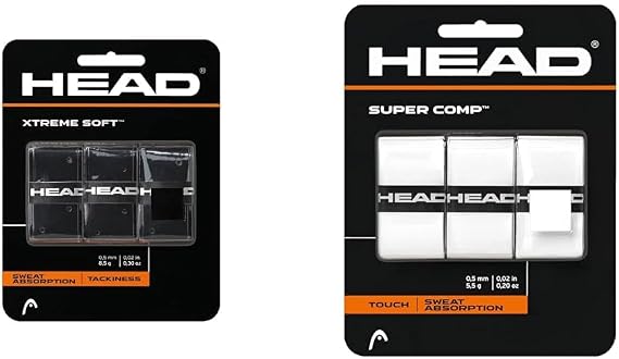 Head Xtreme Soft Racquet Overgrip Tennis Racket Grip Tape 3 Pack & HEAD Super Comp Racquet Overgrip Tennis Racket Grip Tape 3 Pack Bundle