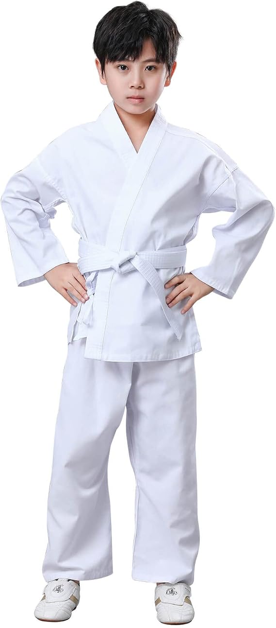 JUST YEARN Karate Gi, Lightweight Karate Uniform for Kids and Adults, Martial Arts Training Suit with Free Belt
