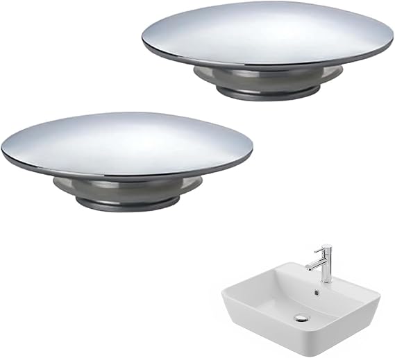 Bathroom Sink Plug Replacement, 2 Pcs Easy Pop Up Bathroom Sink Silver Chrome Click Clack Basin Waste, 66mm Push Button Pop Up Sink Waste Drain Stopper, Drain Stopper for Bathroom Sinks