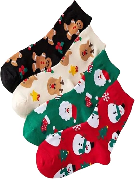 4'lü Yılbaşı Ağaç Noel Baba Christmas Desenli Set Unisex Pamuklu Kokulu Soket Çorap Tek Beden