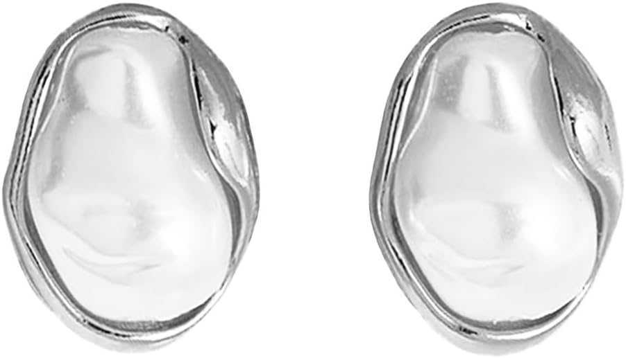 Baroque Pearl Stud Earrings for Women, Big Gold Statement Earrings with Irregular Pearls Vintage Wedding Jewelry