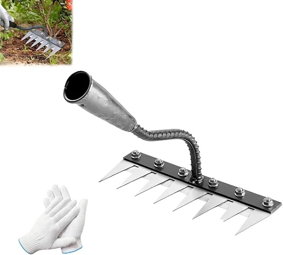 Iron Weeding Rake for Gardening, Garden Rake Heavy Duty, 5/6/7/8 Teeth Carbon Steel Garden Scarifier Rake, Removable Scarifying Rake, Weeding Tools for Backyard Lawn Loosening(8 Teeth)