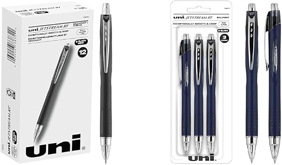 uni-ball Uniball Jetstream RT 12 Pack, 1.0mm Medium Black, Wirecutter Best Pen, Ballpoint Pens & Jetstream RT 3 Pack, 0.7mm Fine Black, Wirecutter Best Pen, Ballpoint Pens, Ballpoint Ink Pens