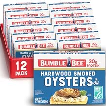 Bumble Bee Canned Hardwood Smoked Oysters, 3.75 oz Cans (Pack of 12) - Ready to Eat - 20g Protein per Serving - Gluten Free