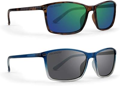 Epoch Eyewear Murphy Polarized Sunglasses 2 Pair Tortoise Frame wGreen Mirror Lens & Blue-Fade Frame wSmoke Lens
