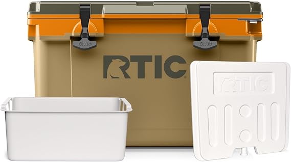 RTIC 32 QT Ultra-Light Cooler Bundle with Freezable Divider and Dry Goods Basket, Hard Insulated Portable for Beach, Camping, Picnic, Fishing, Boat, 30% Lighter Than Rotomolded