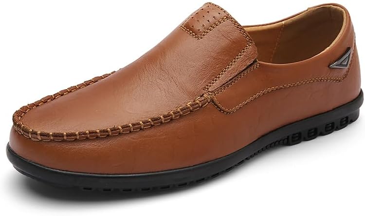 Men's Leather Driving Moccasins, Slip-on Loafers with Flexible Sole, Brown and Black, Casual Comfort Walking Shoes
