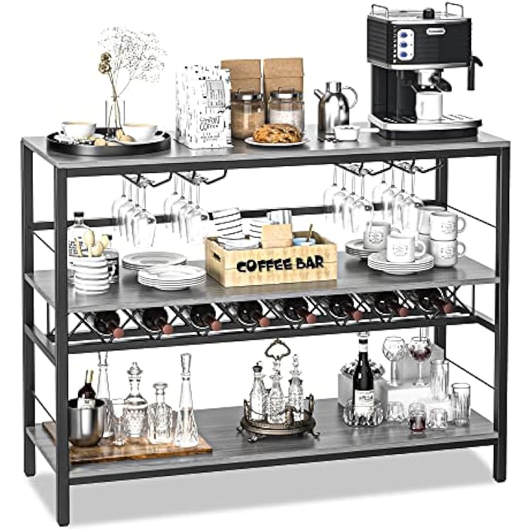 Coffee Bar Cart, Carts for The Home, Mini Cabinet with Storage, Wine Rack, Table Kitchen, Liquor Buffet 39.4 inch - Gray Oak CEWS0002