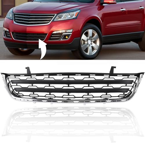MotorFansClub Chrome Black Front Lower Bumper Grille Grill Fit for Chevrolet Chevy Traverse 2013 2014 2015 2016 2017 Replace for 20983791 GM1036154C