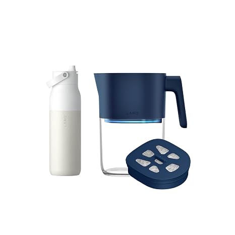 Hydrated Cheer Gift Set - LARQ Pitcher PureVis 1.9L, Self-Cleaning UV Water Filter Pitcher for Tap and Drinking Water + Swig Top 34oz, Insulated Water Bottle with Built-in Silicone Handle