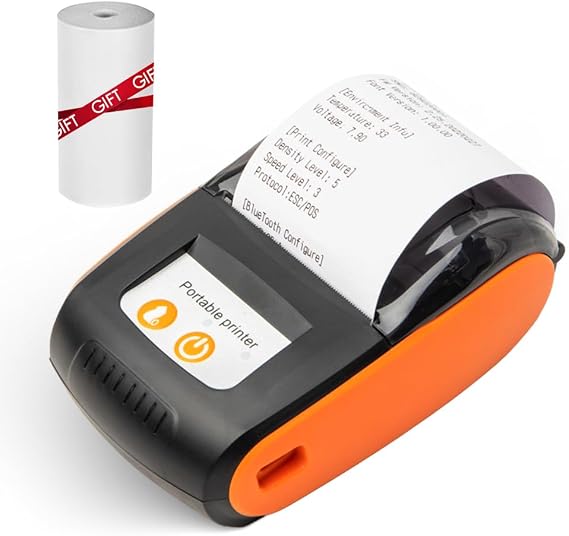 Portable Receipt Printer 58mm Mini Thermal Printing Wireless BT USB Mobile Printer with 2 Inch Thermal Paper Roll Compatible with Android/iOS/ System for Small Business Restaurant Retail Store
