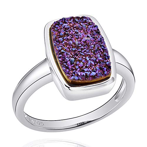 Sterling Silver Rectangular Druzy Solitaire Ring