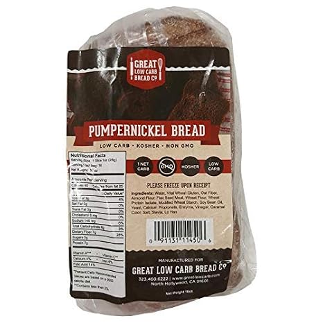 Pumpernickel Bread, Great Low Carb Bread Company, Keto-Friendly Bread, 16 slices, 16 oz.